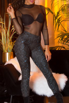 Sexy hoge taille faux leder leggings met slangen-print zwart